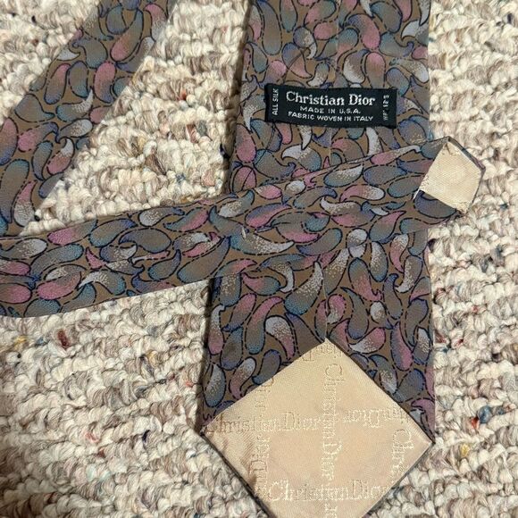 Vintage Christian Dior 100% Silk Men’s Tie Abstract Print - Picture 3 of 4